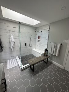 full view of shower in bathroom remodel