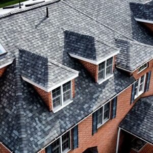 A house with new asphalt shingles.