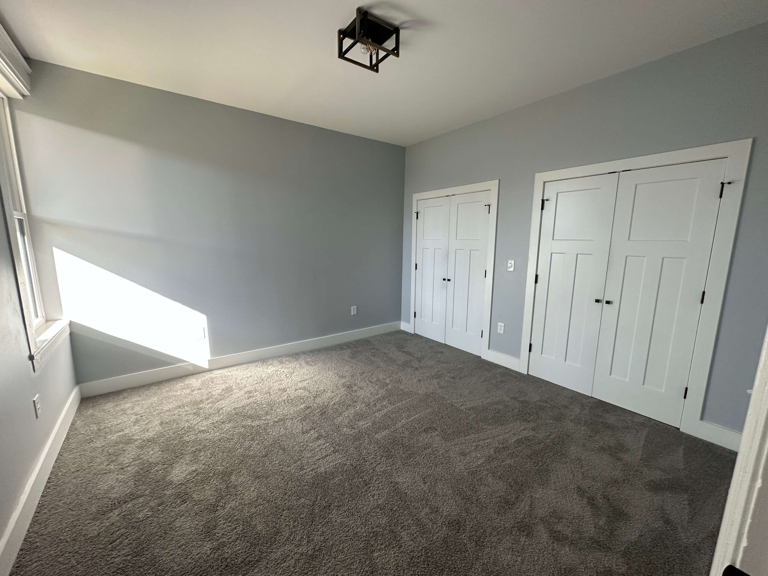 A view of a freshly painted gray room done by KSW.