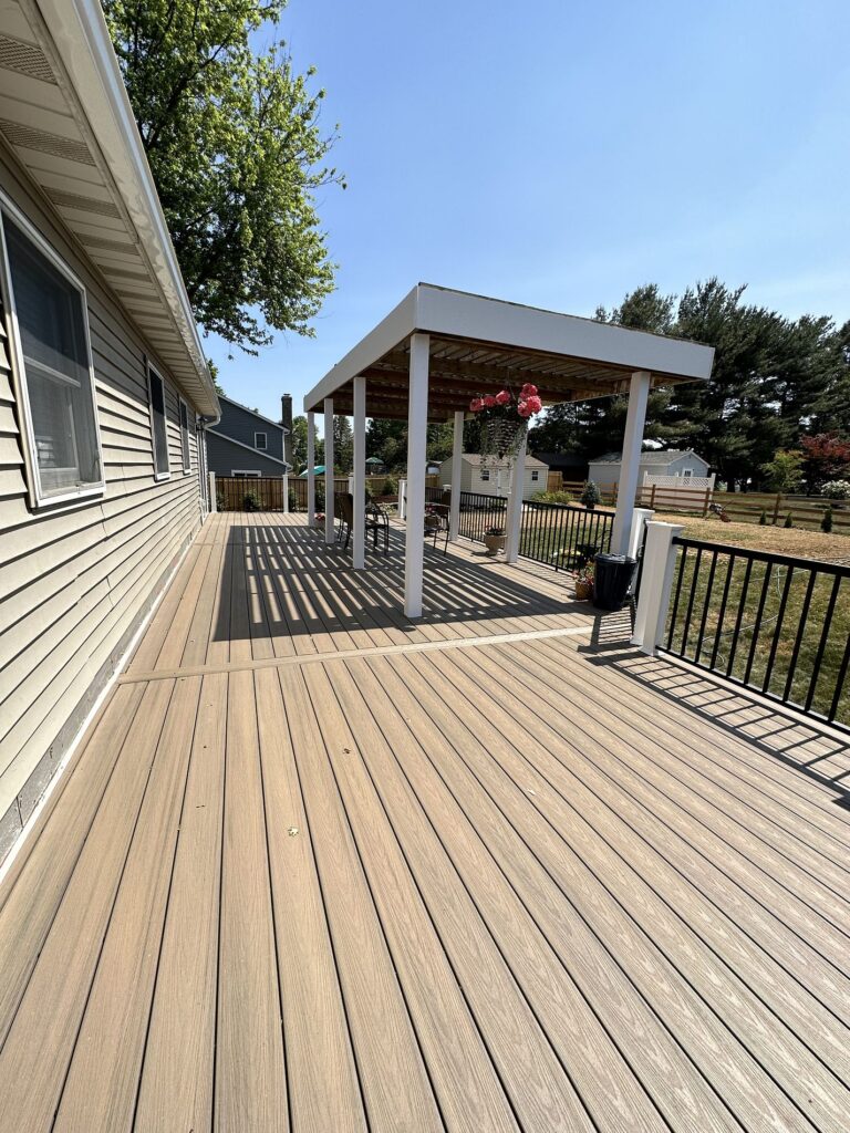 pergola backyard remodel with deck addition