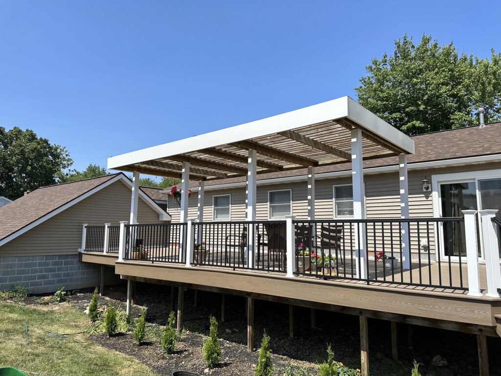 pergola backyard remodel with deck addition