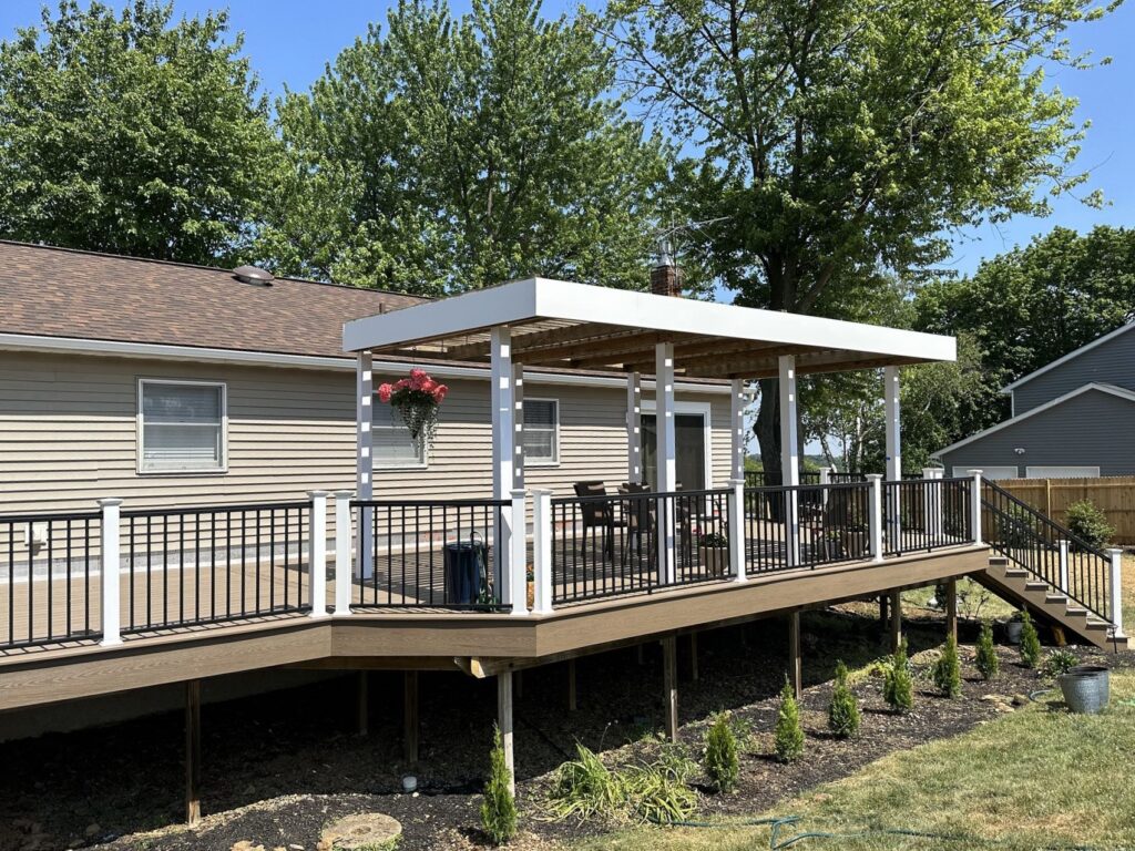 pergola backyard remodel with deck addition