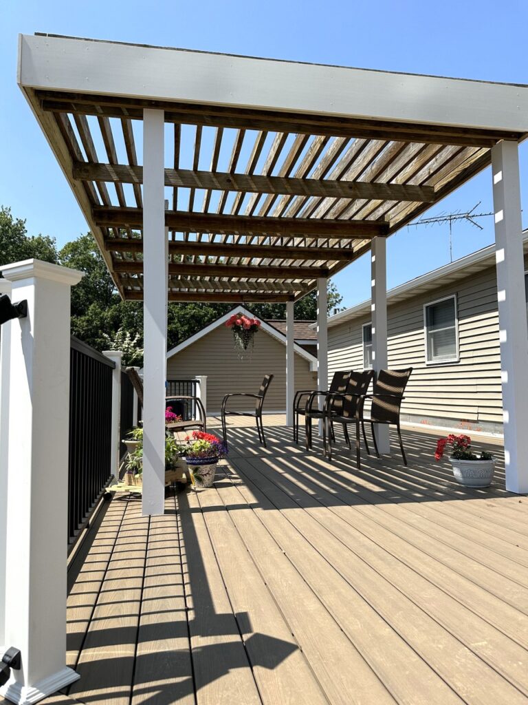 pergola backyard remodel with deck addition
