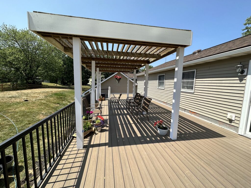 pergola backyard remodel with deck addition