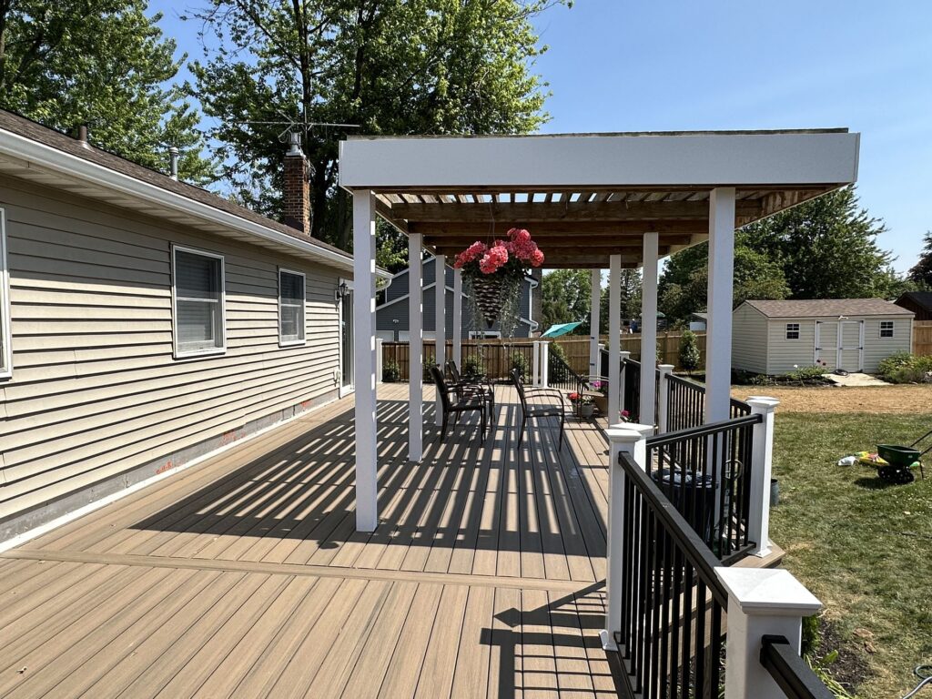 pergola backyard remodel with deck addition