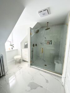 white and grey tile bathroom remodel