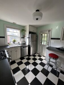 kitchen remodel with checkered flooring