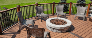 Patio upgrade idea showing a deck with seating and an added fire pit