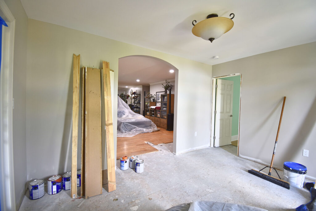 residential front room home remodel under construction