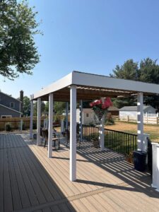 Deck with a white pergola