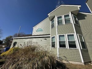 Green siding on the exterior of a home