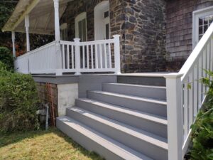 Gray stairs leading to a deck on a house in York County, PA