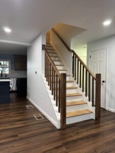 Home remodel showing new floors and a stairs at a house in Bucks County, PA