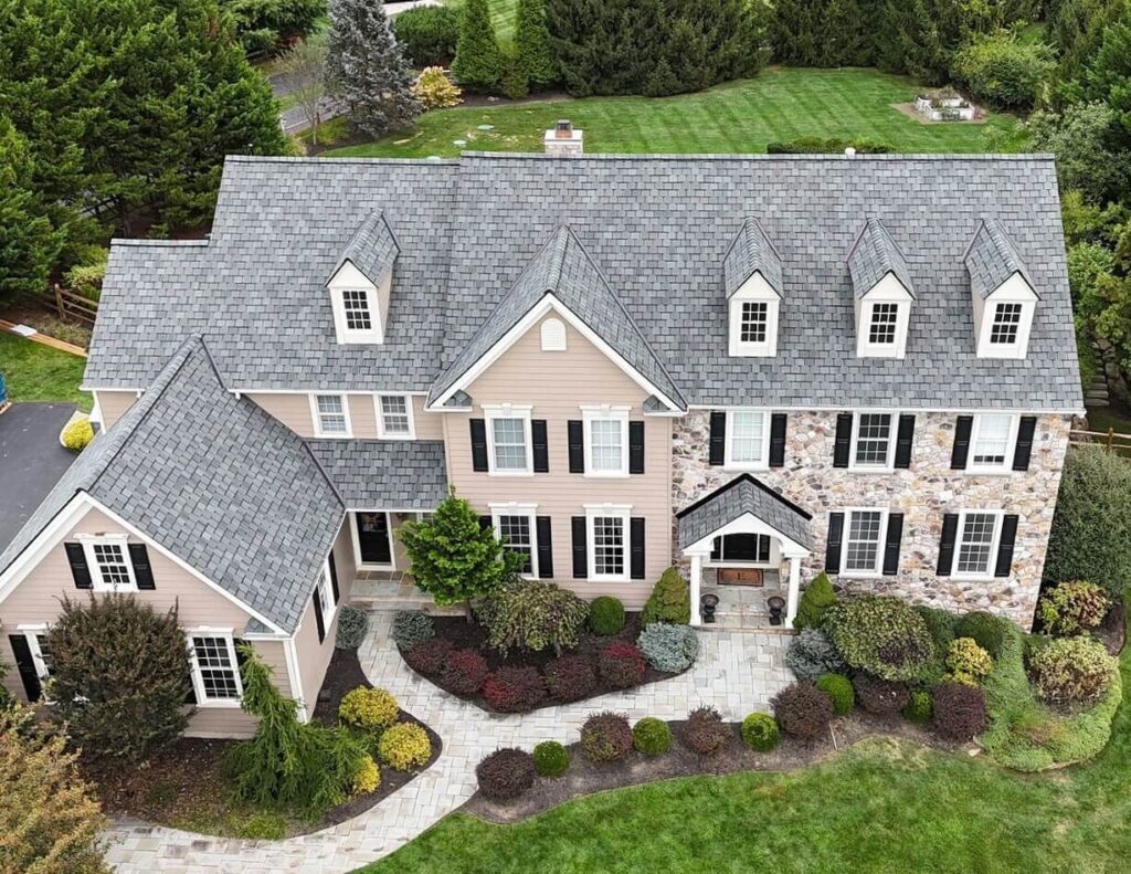 A house after their residential roof replacement in Chester Springs with gray shingles